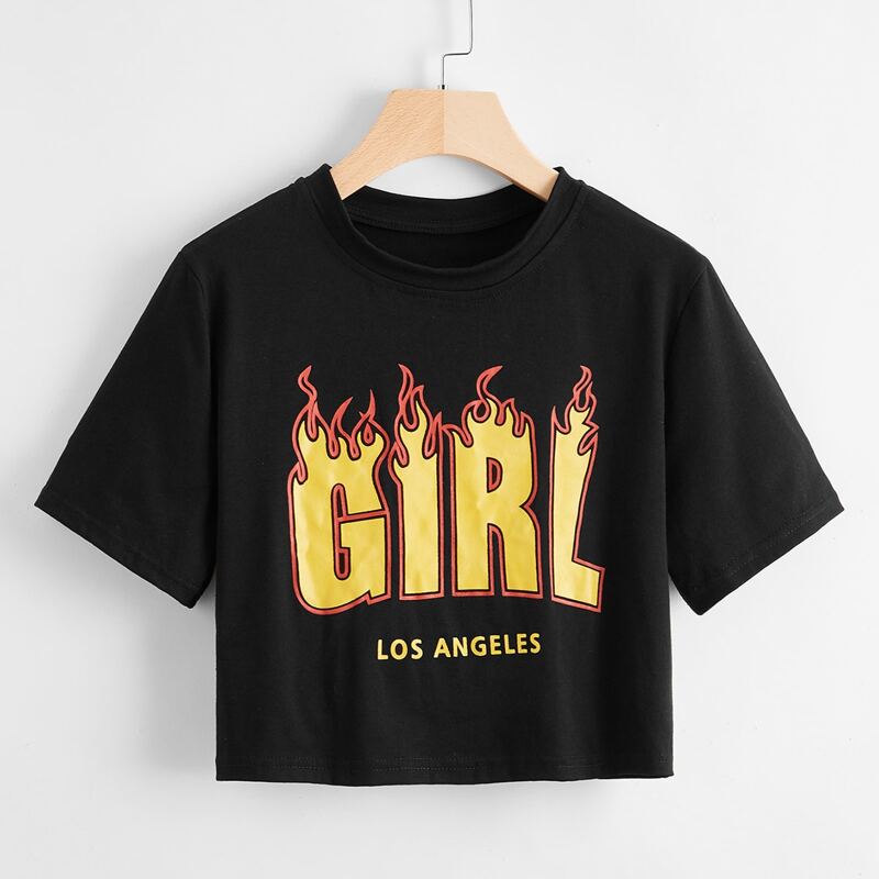 

Fire Letter Graphic Tee, Black