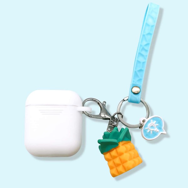 

1шт Однотонный чехол для AirPods и 1шт мультяшный брелок, Белый