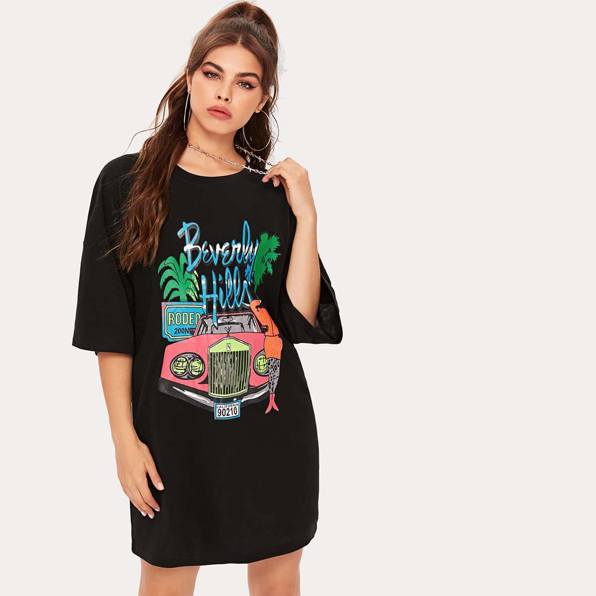 

Car Graphic Tee Dress, Black