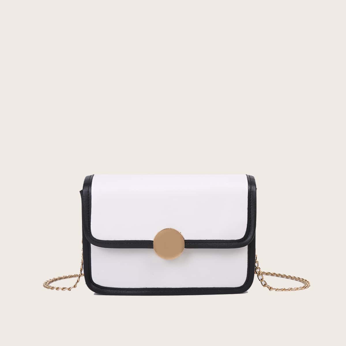 

Contrast Binding Flap Bag, White