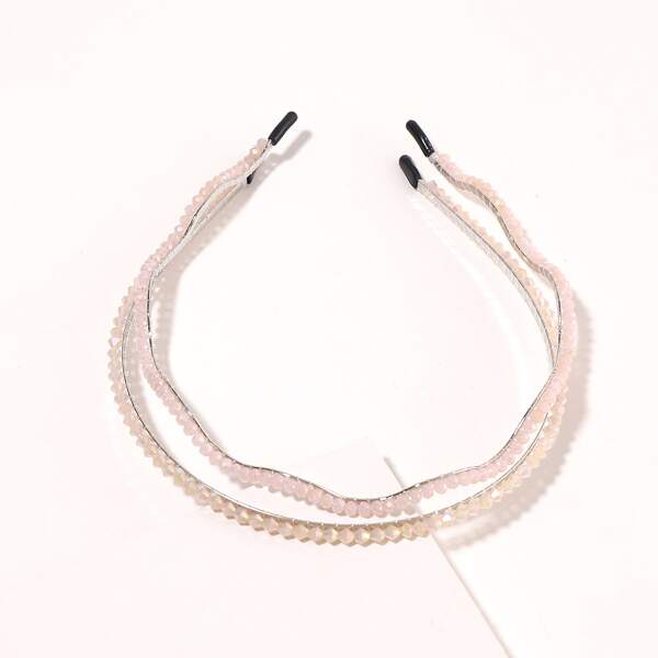 

2pcs Beaded Design Hair Hoop, Pink