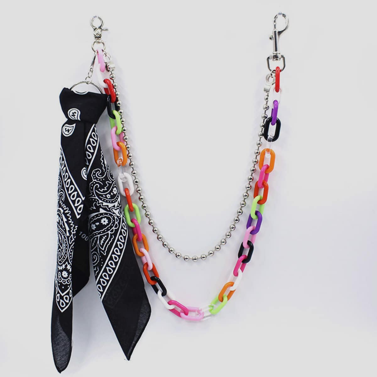 

Guys Colorful Chain Belt With Scarf, Silver