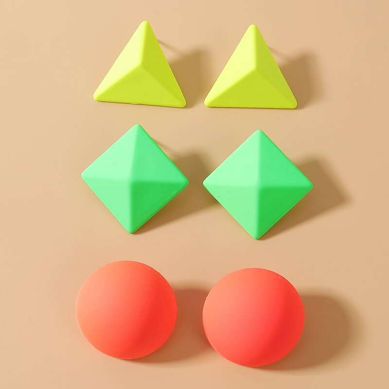 

3pairs Geometric Stud Earrings, Multicolor
