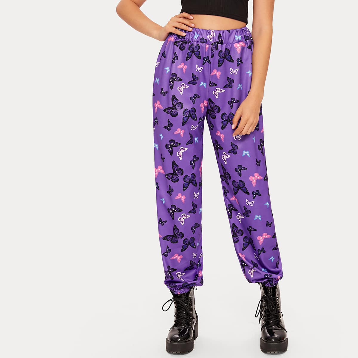 

Butterfly Allover Print Sweatpants, Violet purple