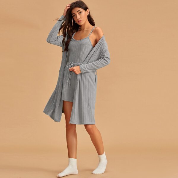 

Solid Lounge Robe With Belt, Grey