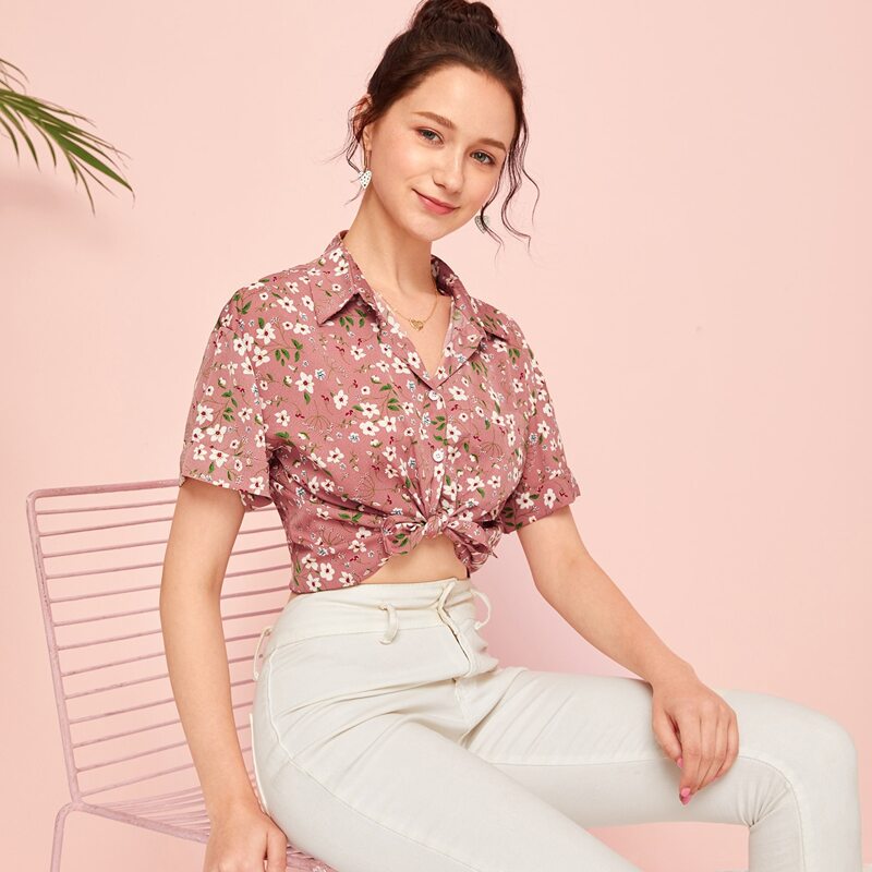 

Floral Button Up Shirt, Dusty pink