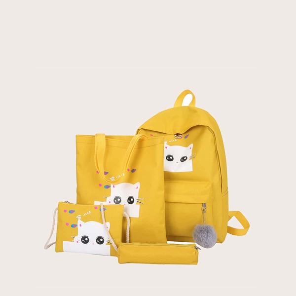 

4pcs Girls Cartoon Graphic Bag Set, Yellow