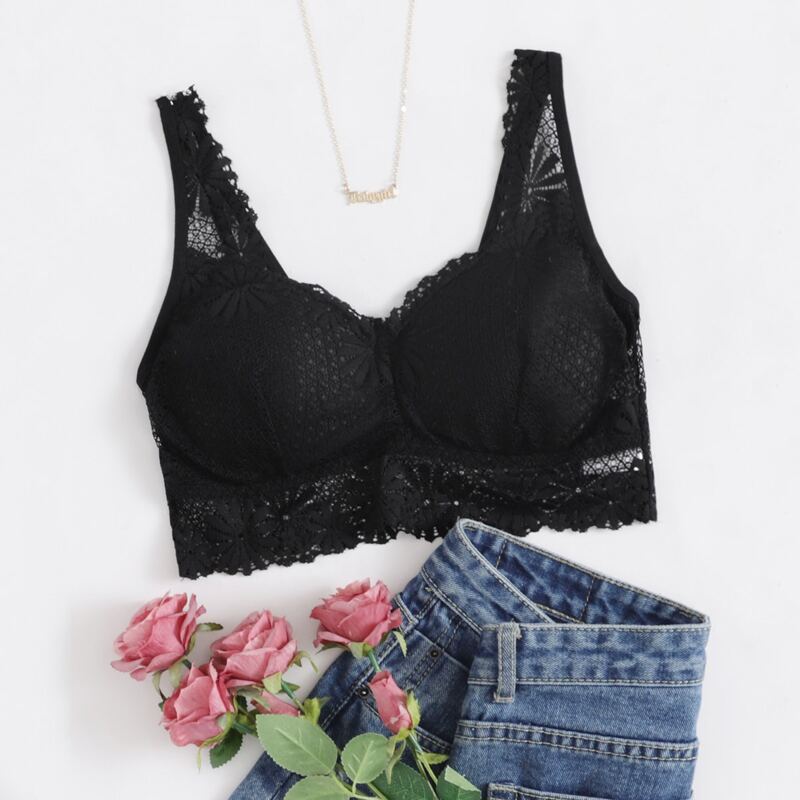 

Floral Lace Full Cup Bralette, Black
