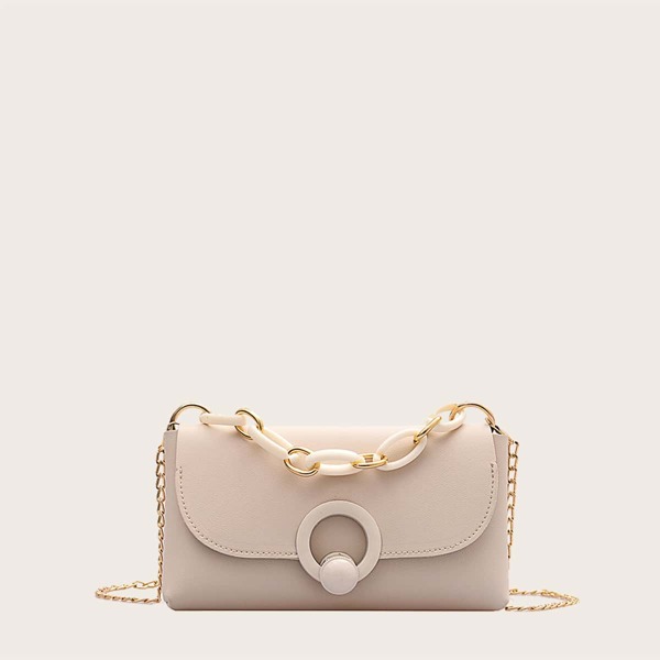 

Girls Minimalist Flap Satchel Bag, Beige
