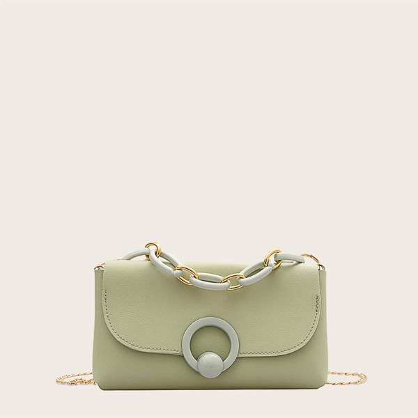 

Girls Minimalist Flap Satchel Bag, Green