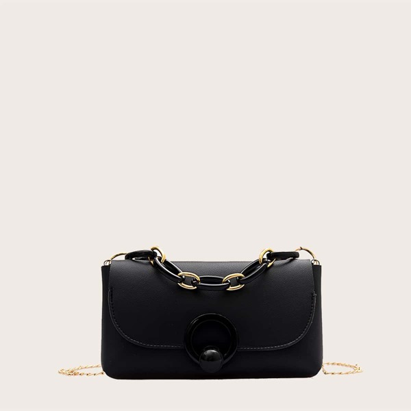 

Girls Minimalist Flap Satchel Bag, Black
