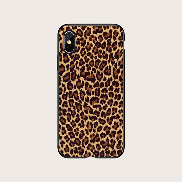 

1pc Leopard Print iPhone Case, Brown