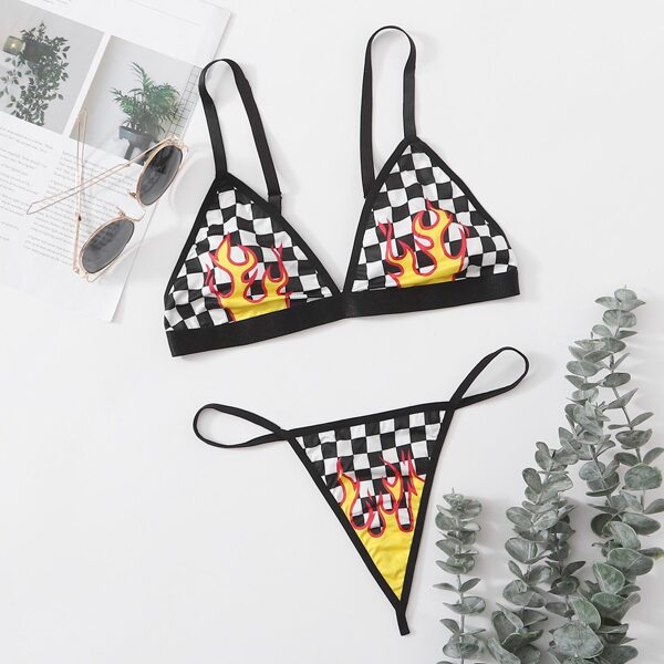 

Fire Print Checkerboard Lingerie Set, Multicolor