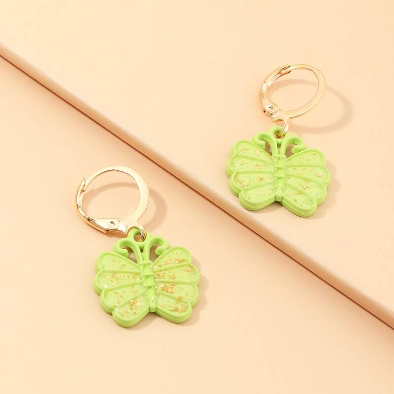 

Glitter Butterfly Drop Earrings, Green