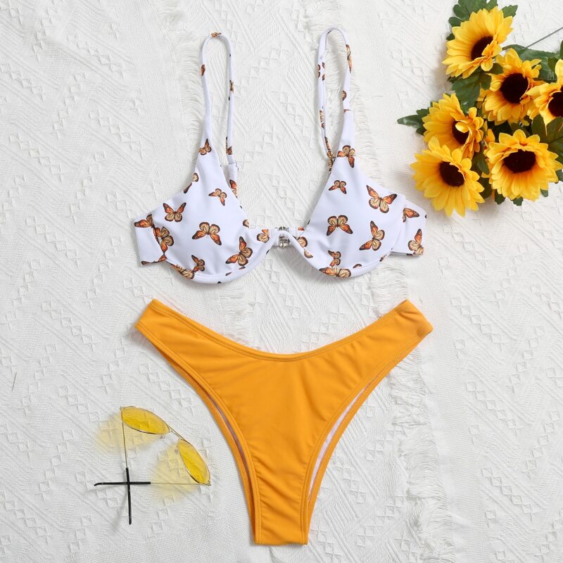 

Butterfly Print Underwire Bikini Swimsuit, Multicolor
