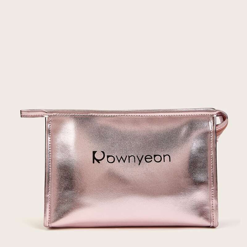 

1pc Letter Graphic Makeup Bag, Champagne