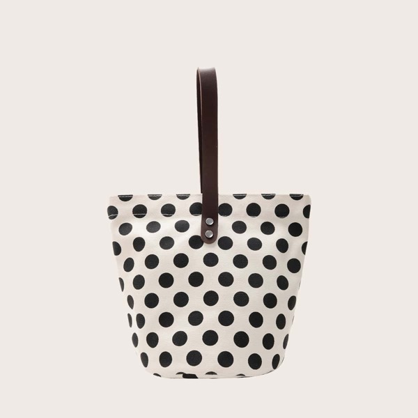 

Girls Polka Dot Tote Bag, Black and white