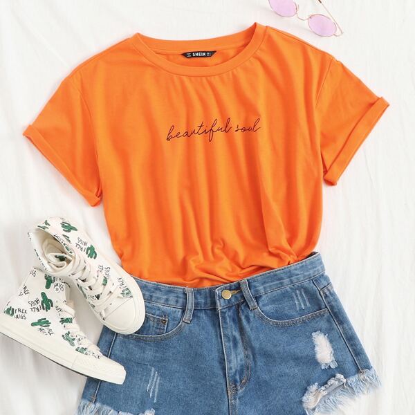 

Letter Graphic Tee, Orange neon