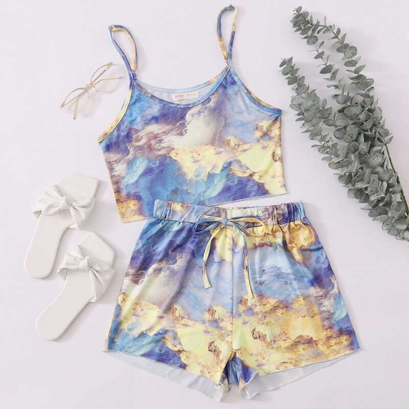 

Tie Dye Cami & Shorts PJ Set, Multicolor