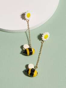 Bee & Daisy Decor Drop Earrings - Yellow - View 1