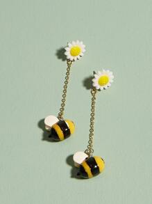 Bee & Daisy Decor Drop Earrings - Yellow - View 3