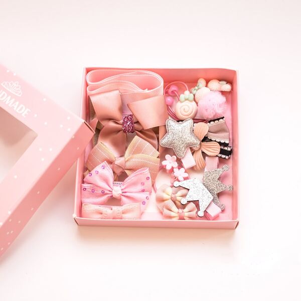 

18pcs Toddler Girls Flower Decor Hair Accessory Set, Pink