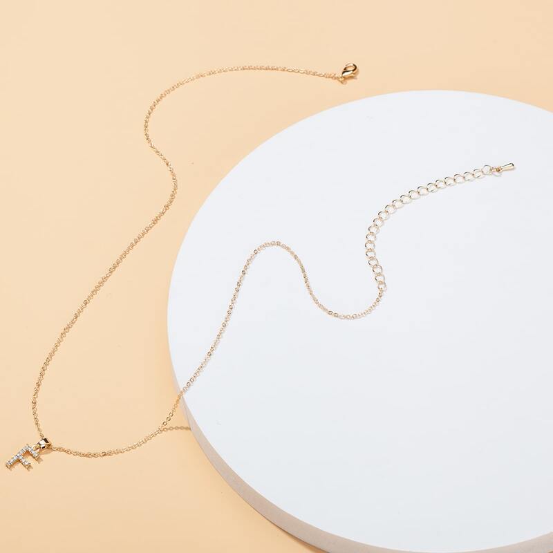 

Rhinestone Letter Charm Necklace, Gold