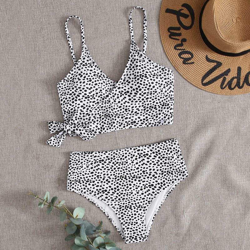

Dalmatian Knot Side Bikini Swimsuit, Black and white