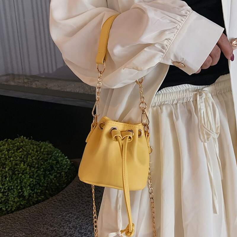 

Drawstring Chain Tote Bag, Yellow