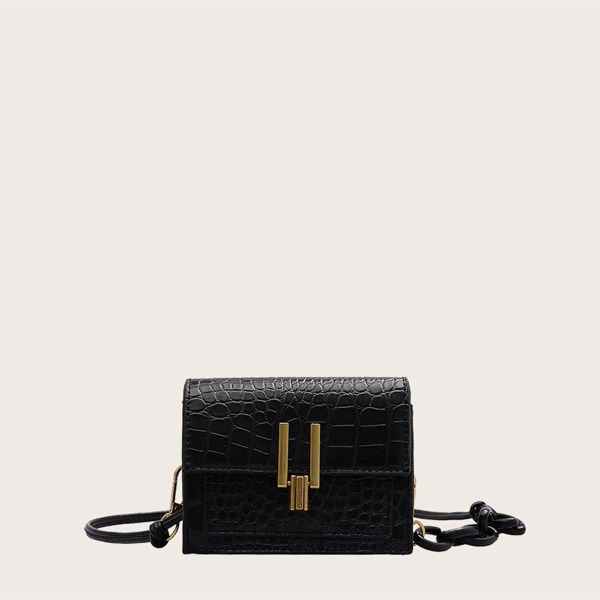 

Girls Croc Embossed Flap Crossbody Bag, Black