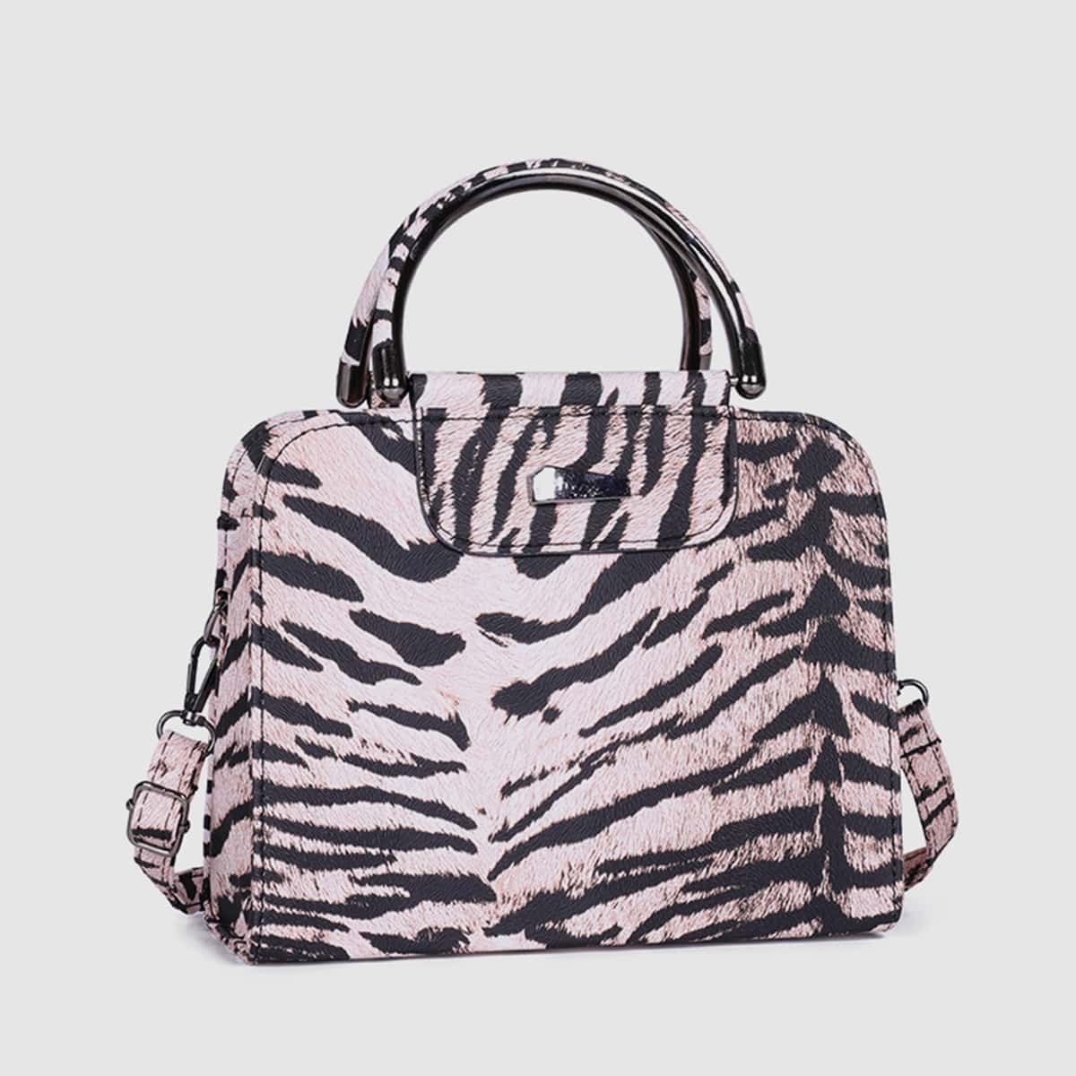 

Tiger Striped Satchel Bag, Pink