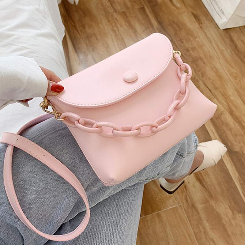 

Flap Chain Satchel Bag, Pink