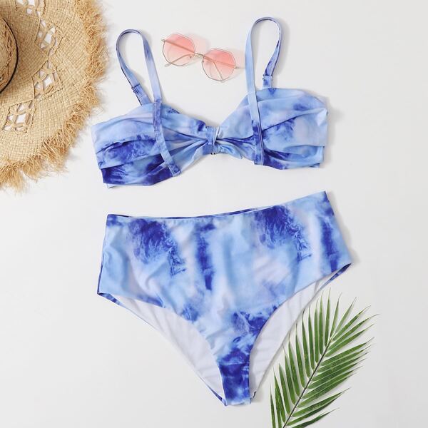 

Plus Tie Dye Knot Bikini Swimsuit, Blue