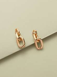 Chain Design Drop Earrings - Yellow Gold - View 1