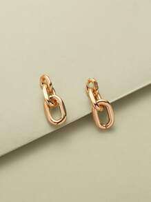 Chain Design Drop Earrings - Yellow Gold - View 3