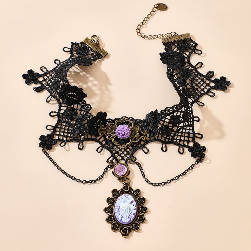 

Chain Decor Contrast Lace Choker, Black