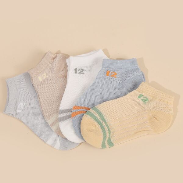 

5pairs Toddler Boys Number Pattern Mesh Socks, Multicolor