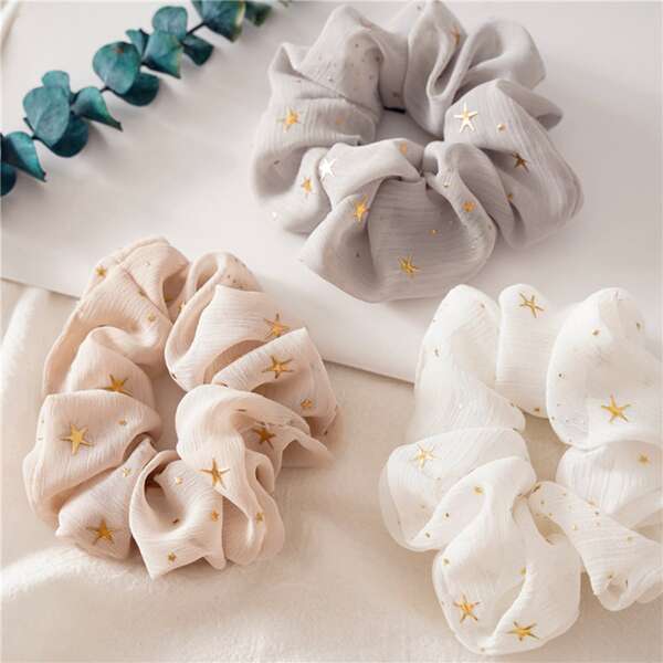 

3pcs Toddler Girls Star Embroidered Scrunchie, Multicolor