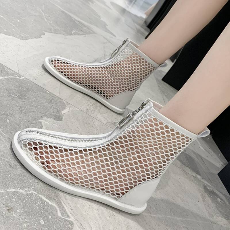 

Zip Front Mesh Boots, White