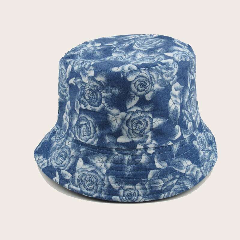 

Flower Pattern Bucket Hat, Baby blue