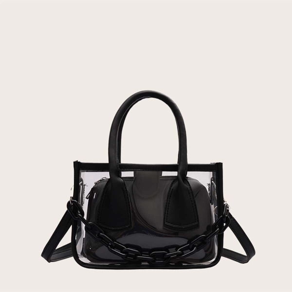 

Girls Clear Satchel Bag With Inner Pouch, Black