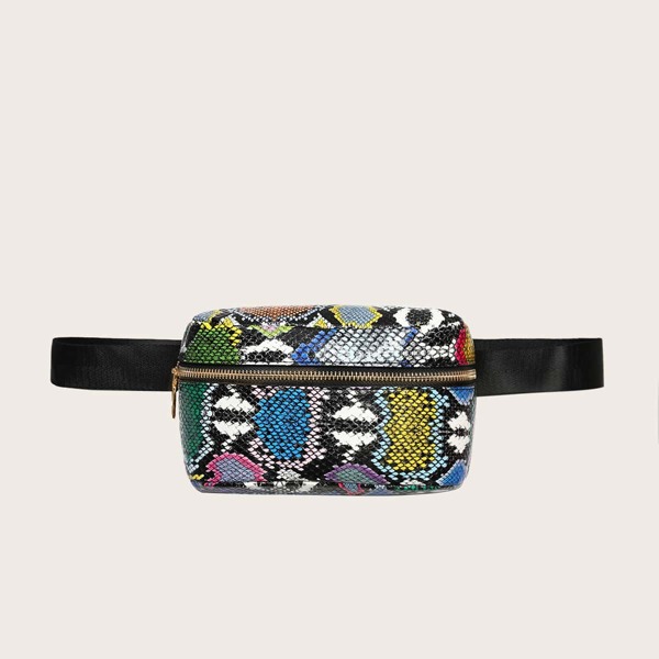

Zip Front Snakeskin Fanny Pack, Multicolor