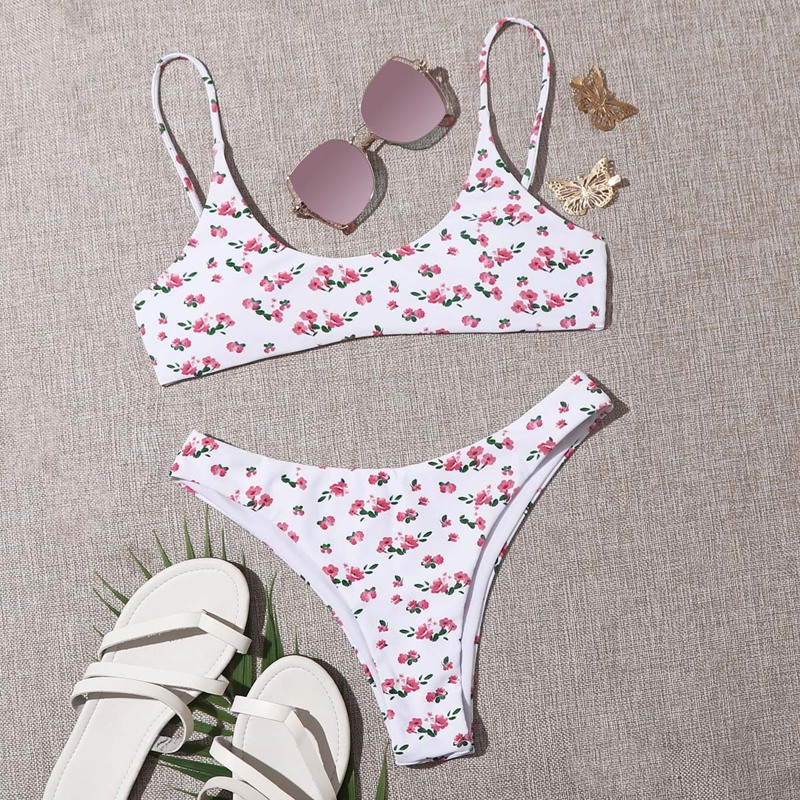 

Ditsy Floral High Cut Bikini Swimsuit, White