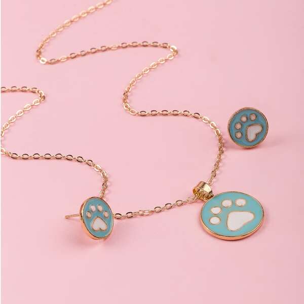 

3pcs Cat Claw Detail Necklace & Stud Earrings Set, Gold