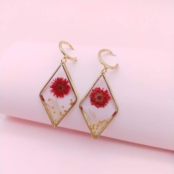 

Flower Decor Drop Earrings, Gold