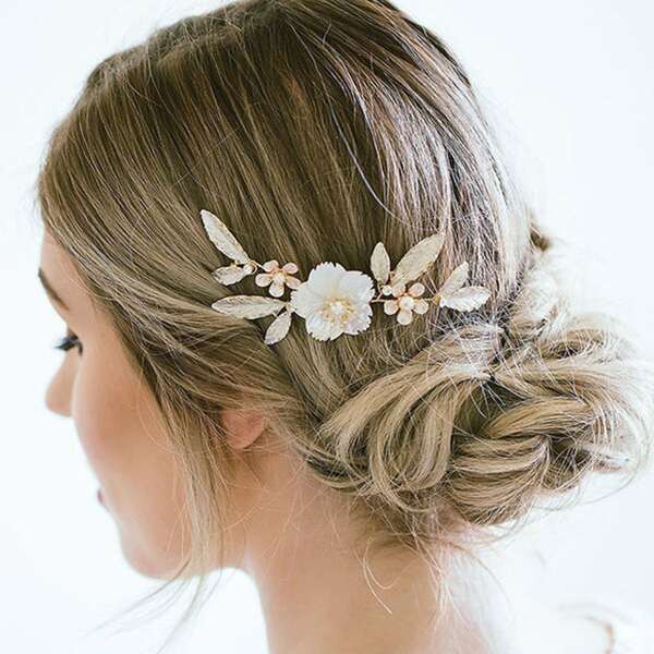 

Flower Decor Hair Comb, Gold