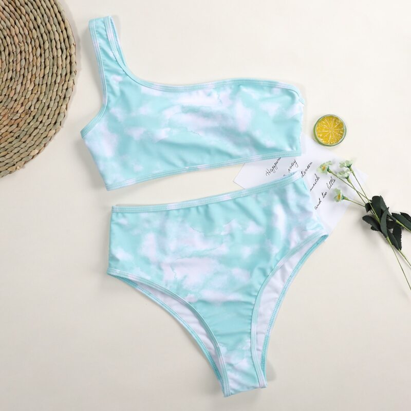 

Tie Dye One Shoulder Bikini Swimsuit, Pastel baby blue