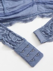 Plunge Floral Lace Halter Bralet - Dusty Blue - View 4