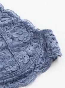 Plunge Floral Lace Halter Bralet - Dusty Blue - View 5