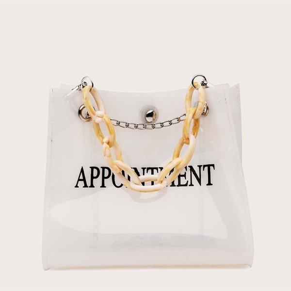 

Girls Clear Letter Graphic Satchel Bag, White